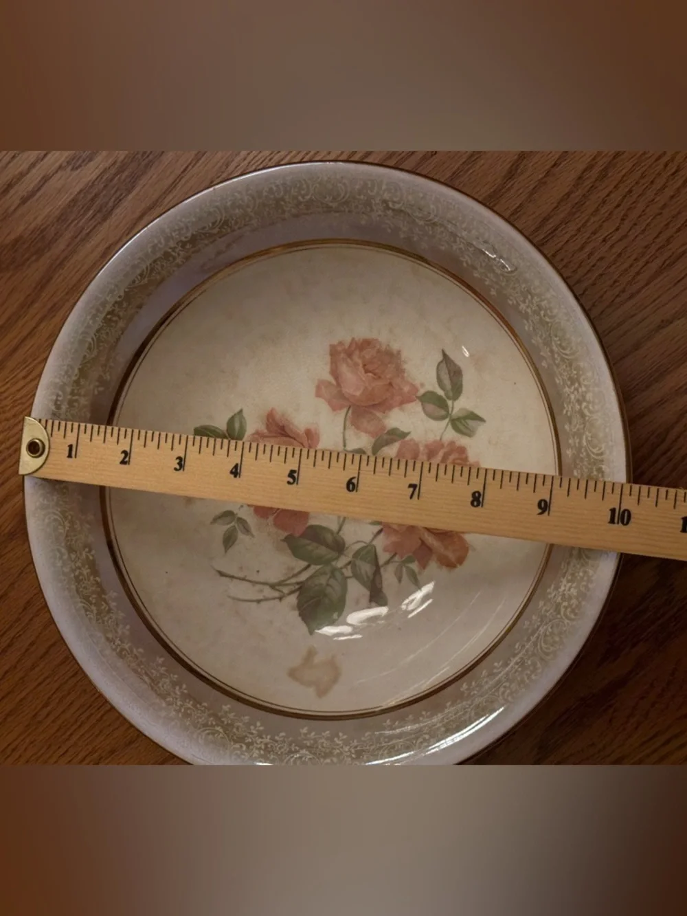 Vintage Dresden China Floral Serving Bowl Gold Rim Peach Roses Cottagecore Decor - Picture 7 of 7